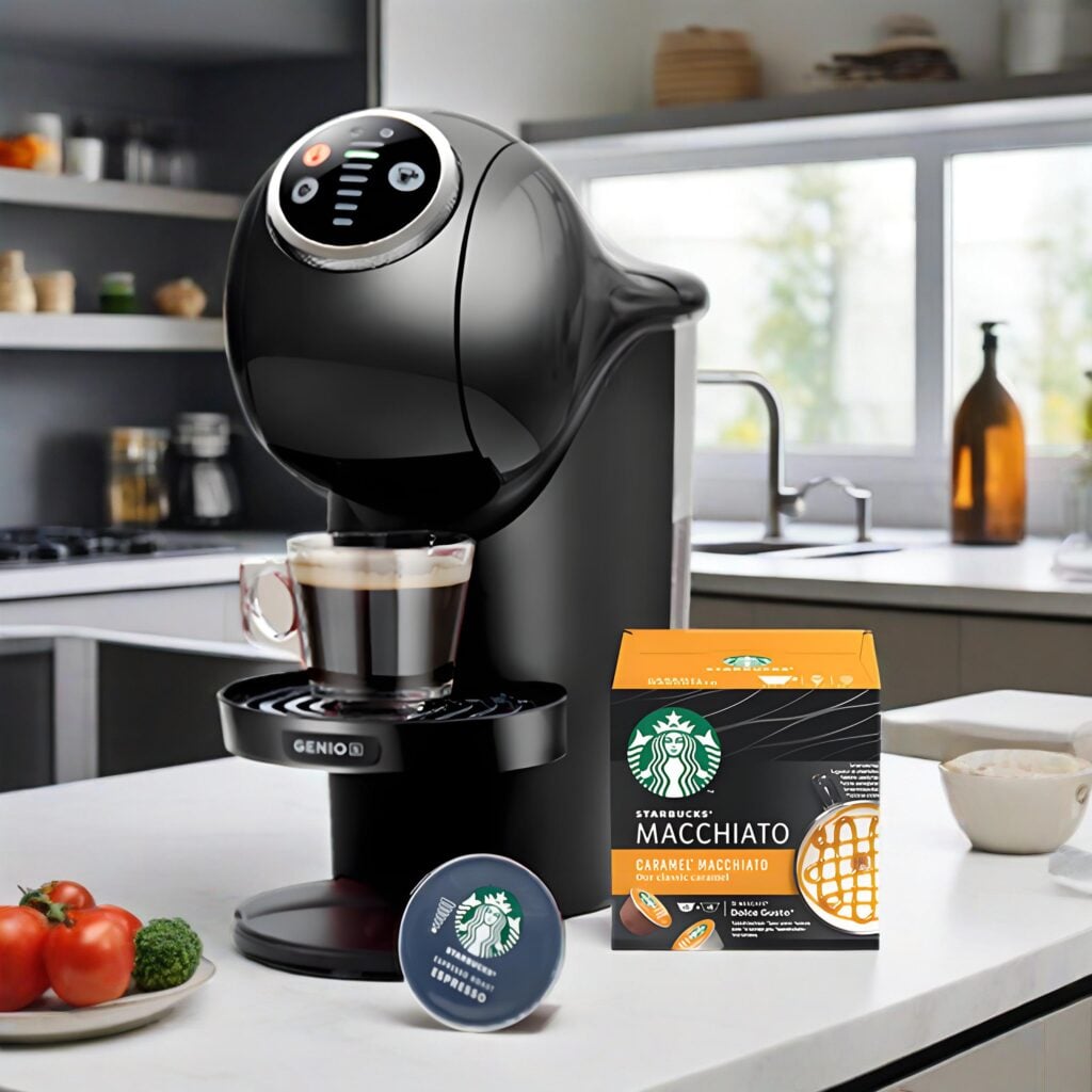 A close-up of a Dolce Gusto capsule