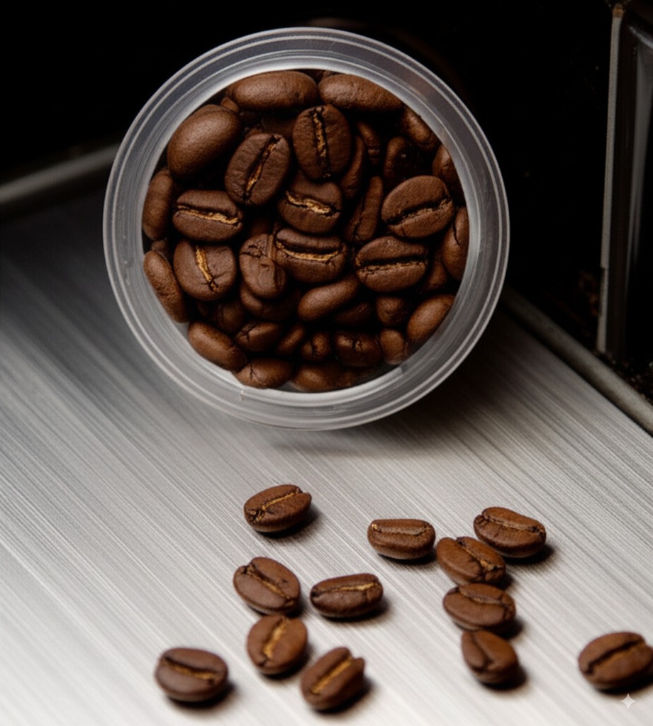 Granos de café costarricense en la máquina cápsula