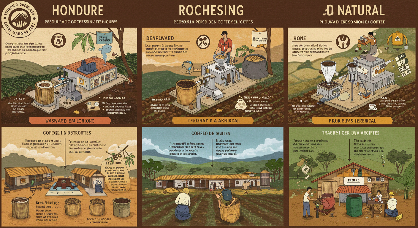 Comparación de métodos de procesamiento del café.