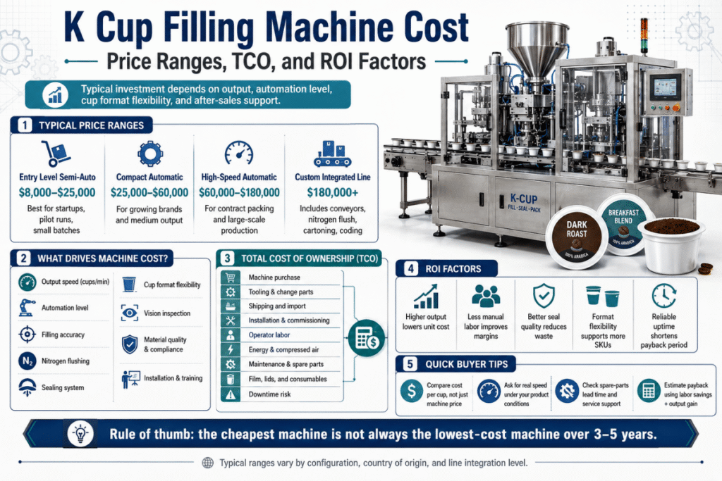 K Cup Filling Machine Cost: Price Ranges, TCO, and ROI Factors