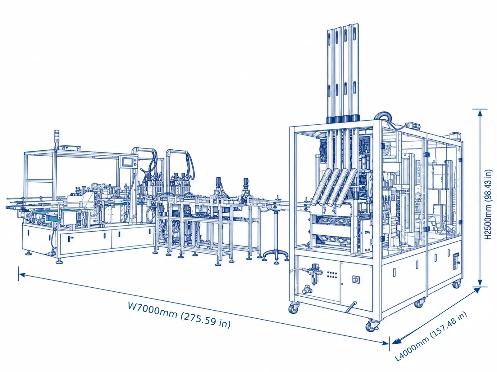 HB410 K-Cup packaging line dimensions blueprint