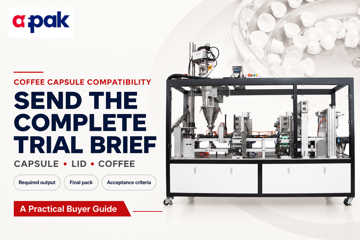 Send capsule, lid, coffee, accepted output and final-pack requirements together for AFPAK's project-specific trial.